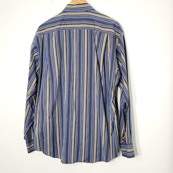 Pronto Uomo Men's Striped Long Sleeve Button Down 100% Cotton Shirt Size L - Picture 3 of 9